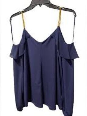 Michael Kors Navy Cold-Shoulder Camisole with Gold Chain Straps